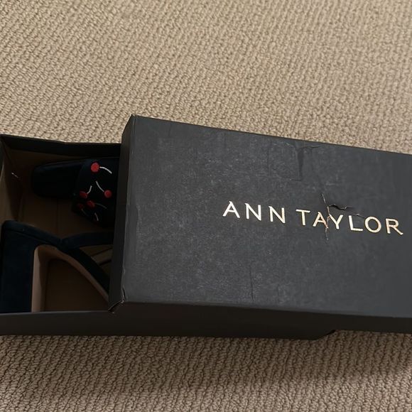 NWT RARE Ann Taylor Cherry Two Strap Suede Block Heel Sandal in Night Sky Size 9 - Picture 11 of 11